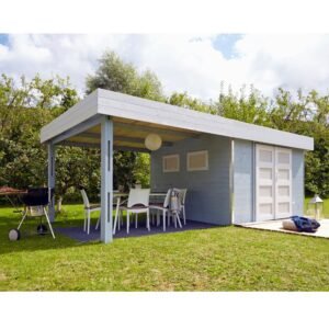 Abri de jardin bois toit plat + auvent