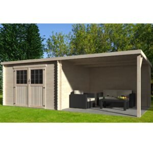 Abri de jardin bois toit plat + auvent Eden