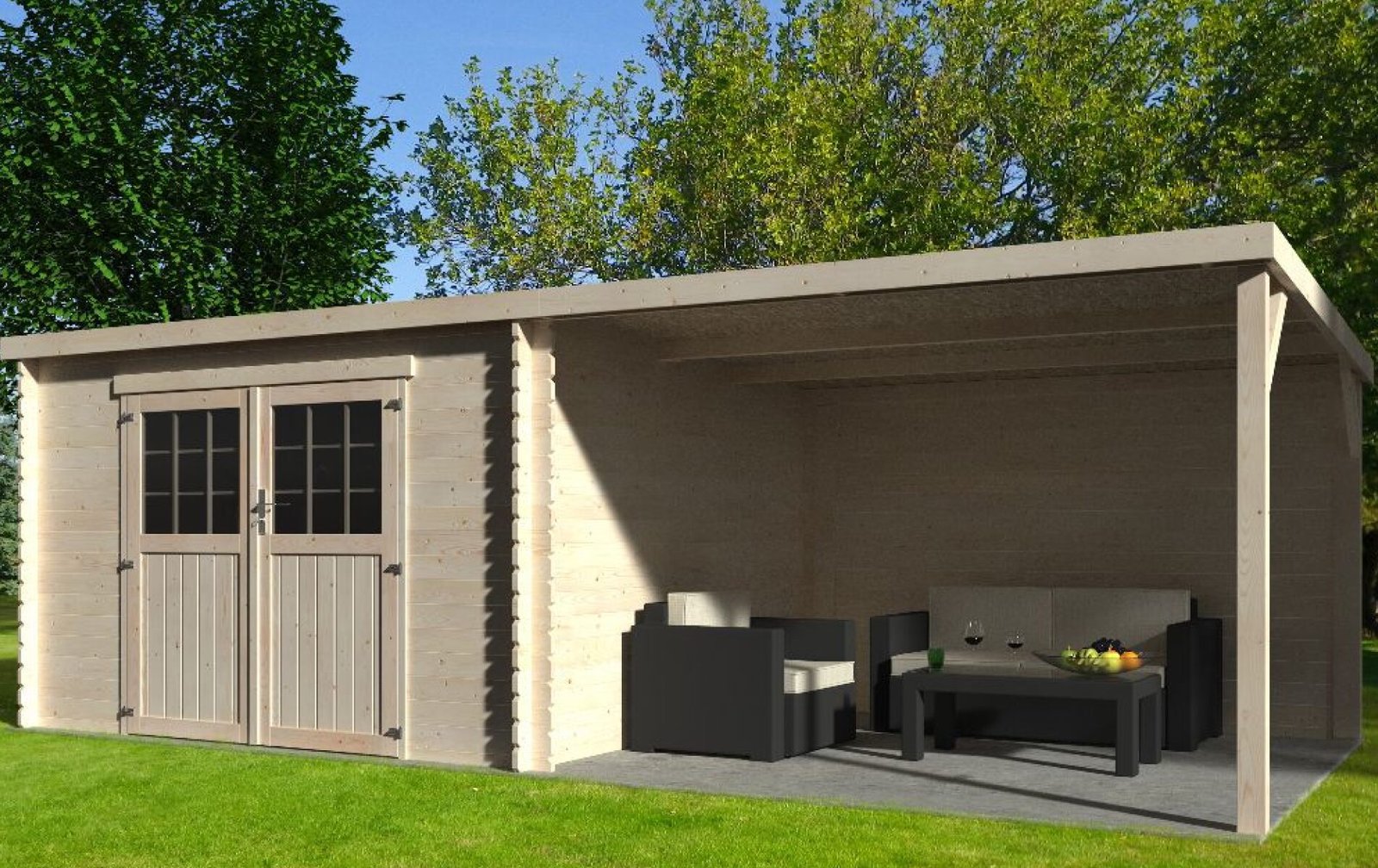 Abri de jardin bois toit plat + auvent Eden – Image 2