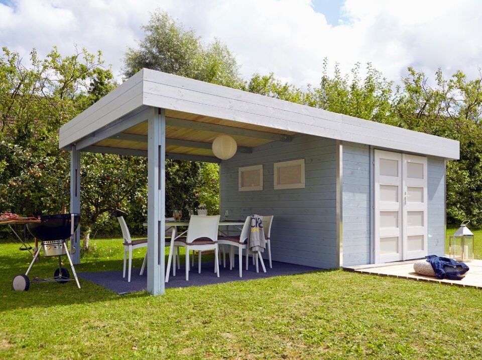 Abri de jardin bois toit plat + auvent – Image 3